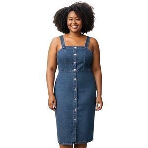 denim sleeveless dress for women French Connection Women's 90S Denim Button-Front Sleeveless Dress - 40-Blue Denim Wash